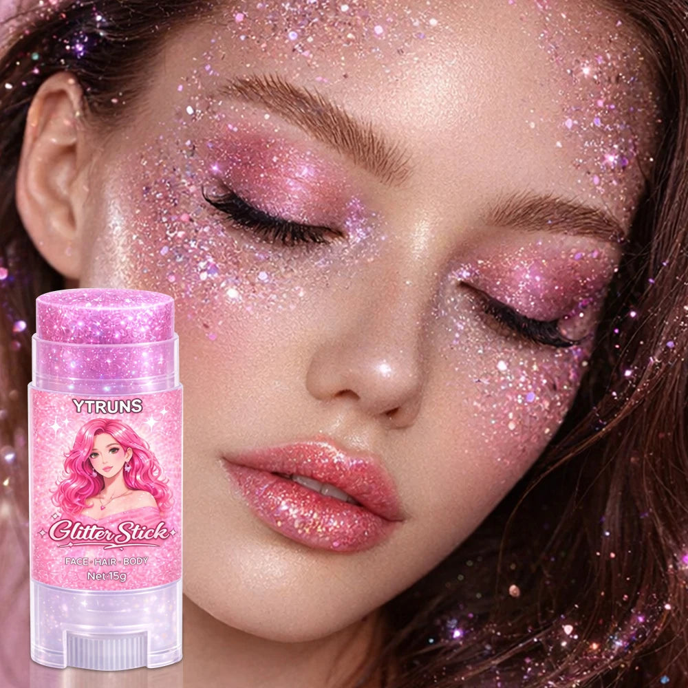 YTRUNS Star Glitter Gel Stick 15g, Chunky Face Body Glitter, Waterproof Long Lasting Shimmer Eyeshadow for Party Stage