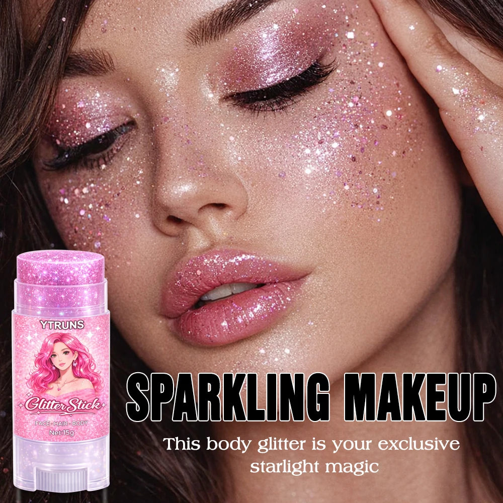 YTRUNS Star Glitter Gel Stick 15g, Chunky Face Body Glitter, Waterproof Long Lasting Shimmer Eyeshadow for Party Stage