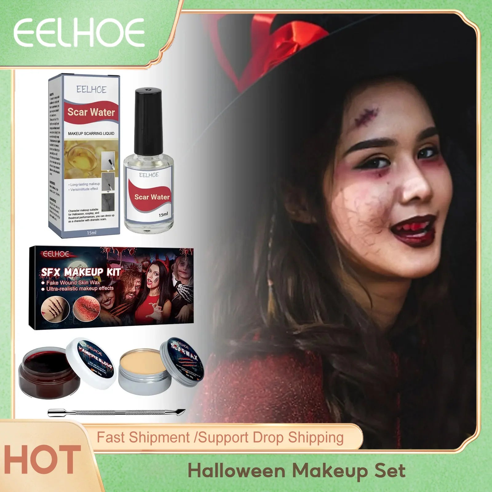 Professional Halloween Makeup Kit Fake Wound Scar Fake Blood Paint Scar Wax Halloween Special Effect Make Up Halloween Cosmetics